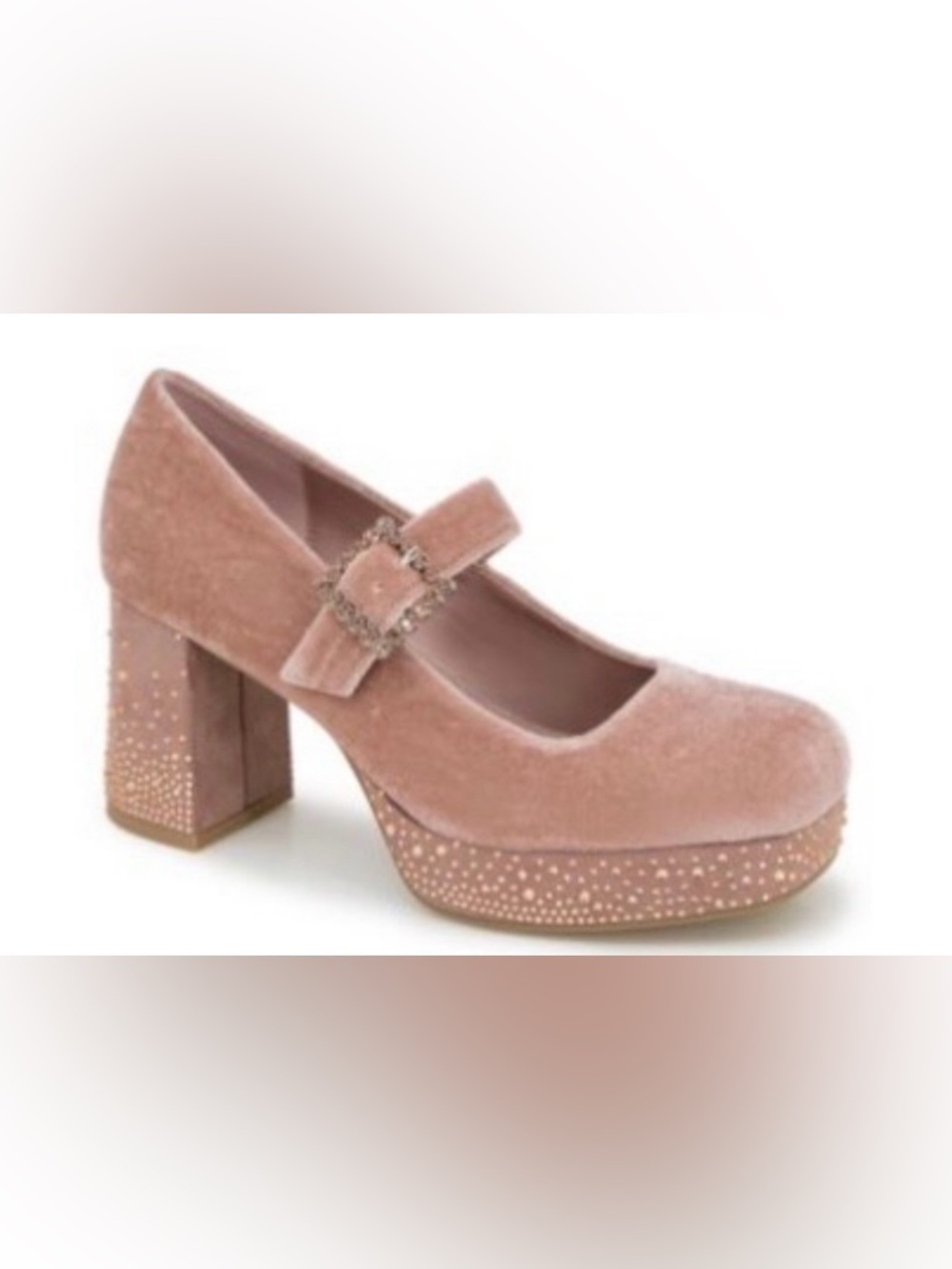 KENNETH COLE WOMENS BLOCK HIGH HEELS “KLAIR JEWELS” in BLUSH VELVET SIZE 9.5 NEW